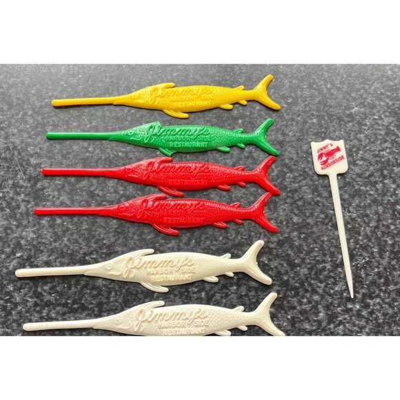 Vintage 1978 Lot of 7 Jimmy's Harbor Side Restaurant Boston Swizzle Stick Drink - Picture 1 of 10